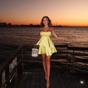 Zara dress mini cut out ruffle yellow blogger wedding evening summer party